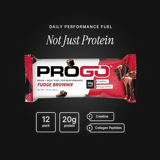 ProGo Protein Bars – Brain + Body Fuel with 20g Clean Protein Creatine &amp Collagen Peptides Made with 95% Pure Isolate Grass-Fed Beef Tallow No Fillers Naturally Sweetened with Honey Gluten-F