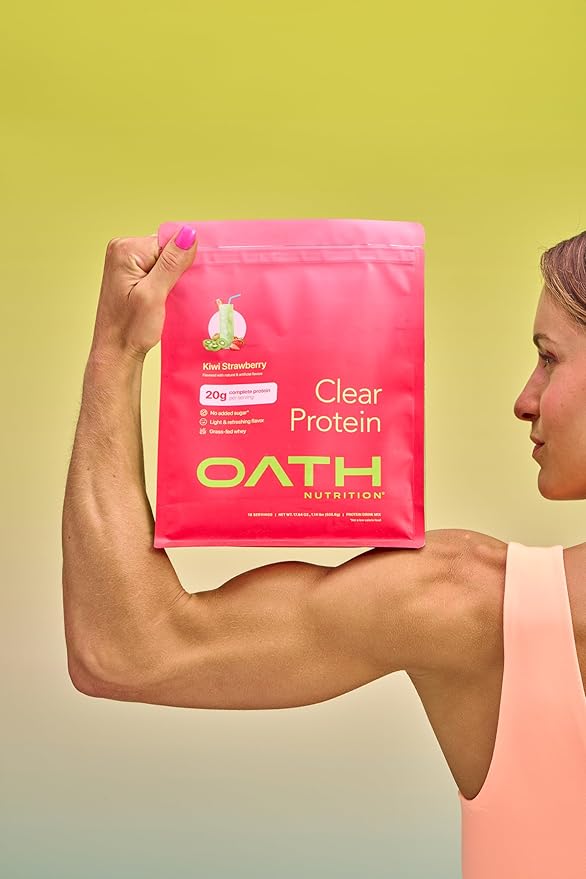 Oath Nutrition Clear Whey Isolate Protein Powder Kiwi Strawberry 20g Complete Protein per Serving No Added Sugar Grass-Fed 21 Servings