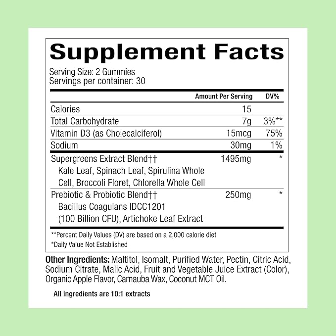 Plant People WonderGreens Veggie Gummies Super Greens with Probiotics Multivitamin Support Gummy for Wellbeing Energy Immune and Gut Health Green Apple Flavor (60 Count)