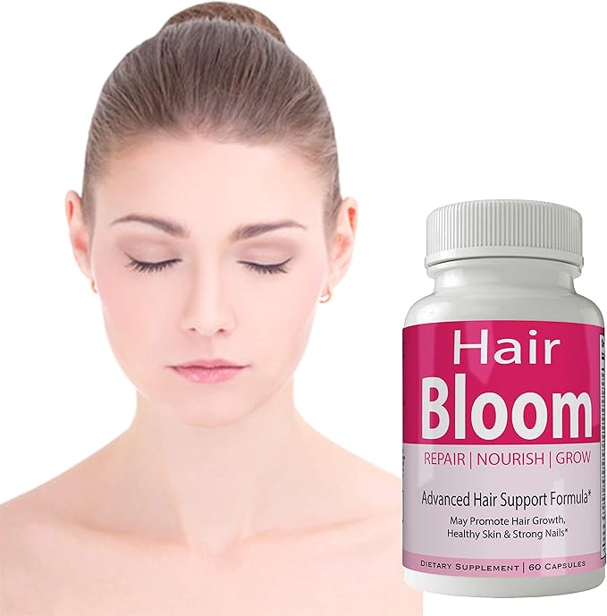 Hair Bloom Hair Growth Pills Skin and Nails Supplement - Advanced Unique Hair Growth Vitamins and Minerals with Biotin - Gluten Free 60 Capsules