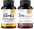 Sandhu's Vitamin D3 K2 Bundle with Zinc Quercetin Capsules | Supports Immune Energy Skin Teeth &amp Muscle Health