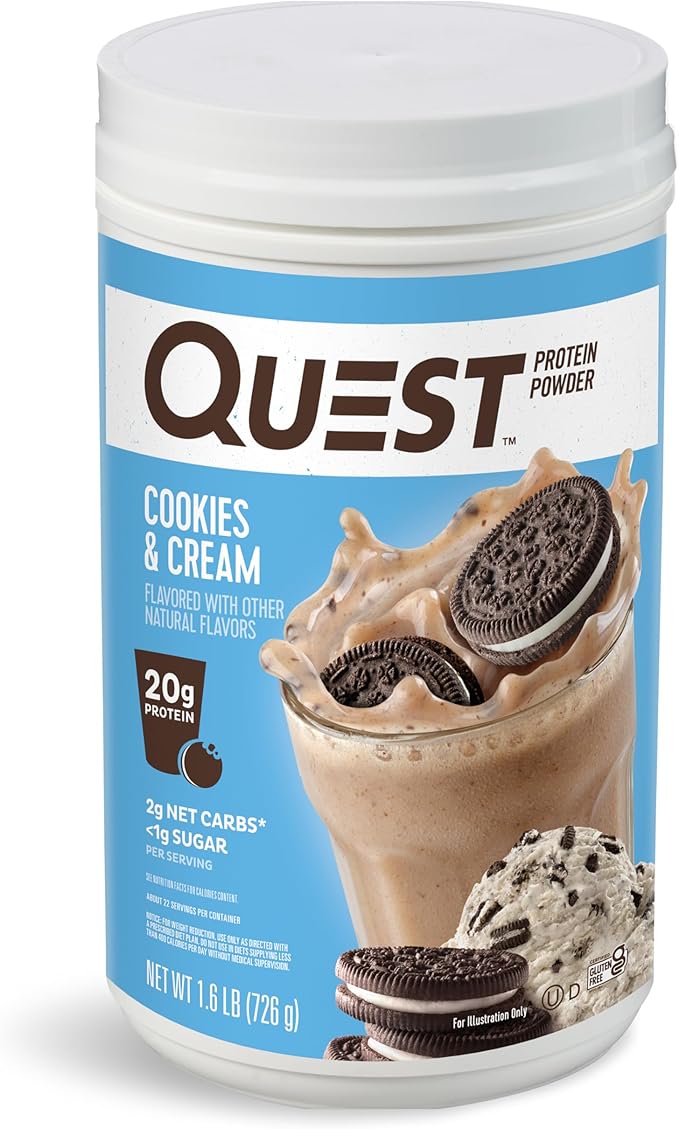 Quest Protein Powder Bundle - Cookies &amp Cream (20g Protein 1.6lb) Chocolate Milkshake (22g Protein 1.6lb)