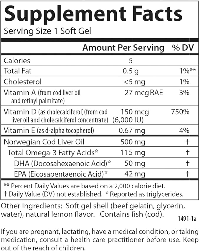 Carlson - Solar D Gems Vitamin D3 and Omega-3 Supplement 6000 IU (150 mcg) Vitamin D3 115 mg Omega-3s EPA and DHA Supplement Wild Caught Sustainably Sourced Lemon 120 Softgels