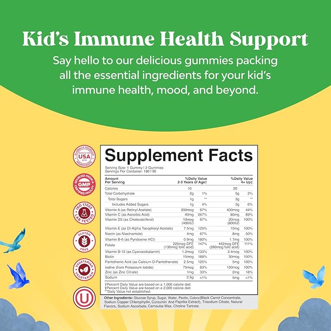 Bundle of Plant Based Kids Multivitamin Gummies - Multivitamin Immunity Support with Vitamins A C D3 E B and Zinc and Kids Magnesium Gummies - Calm Relaxing Mg Citrate for Nerve Health &amp Healthy H