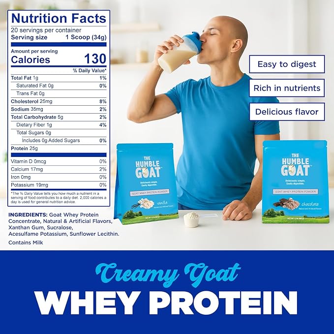 Grass Fed Whey Protein Powder Vanilla 1.5 lb – Made from Goat Milk Easy to Digest Clean Taste Non-GMO Gluten-Free &amp Versatile Vanilla Whey Protein Powder Made in USA