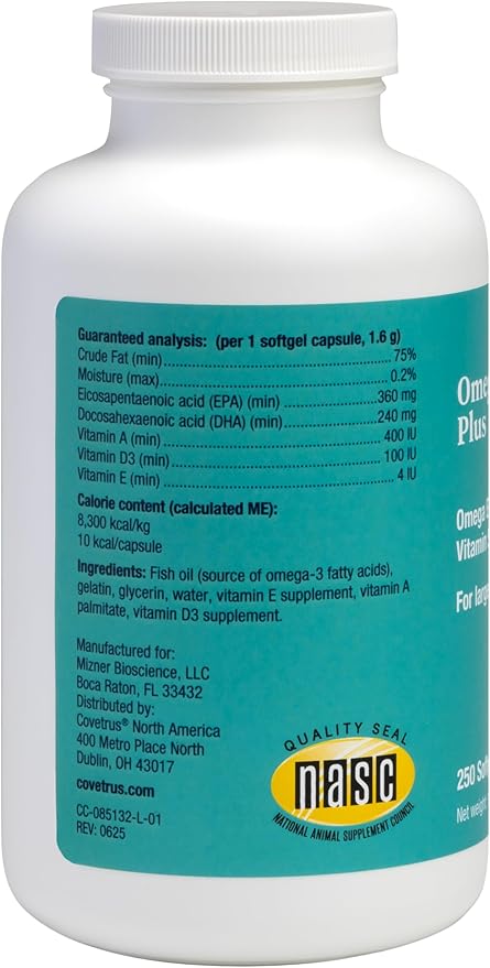 Covetrus Omega-3 Soft Gels for Large Dogs – Essential Fatty Acids with Vitamins A E &amp D3 – Skin Coat &amp Joint Supplement – 250 Count