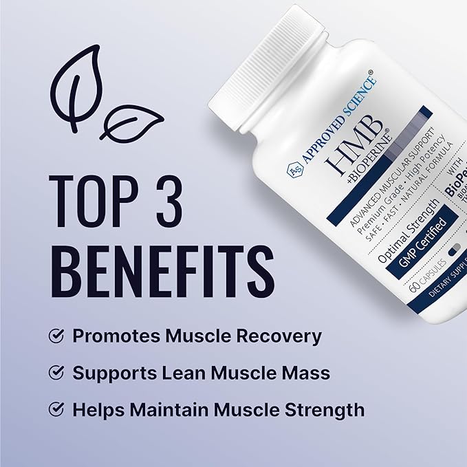 Approved Science HMB - 1500mg High Potency HMB Supplement with Calcium &amp BioPerine for Absorption - Muscle Health &amp Exercise Performance - 60 Vegan Capsules - Pack of 3
