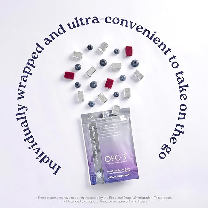 Isotonix OPC-3 Antioxidant Chews | Circulation Vision &amp Skin Support | Grape Seed Red Wine Pine Bark (Pycnogenol®) Bilberry &amp Citrus Bioflavonoids | Chewable Antioxidant Supplement - 30 Co