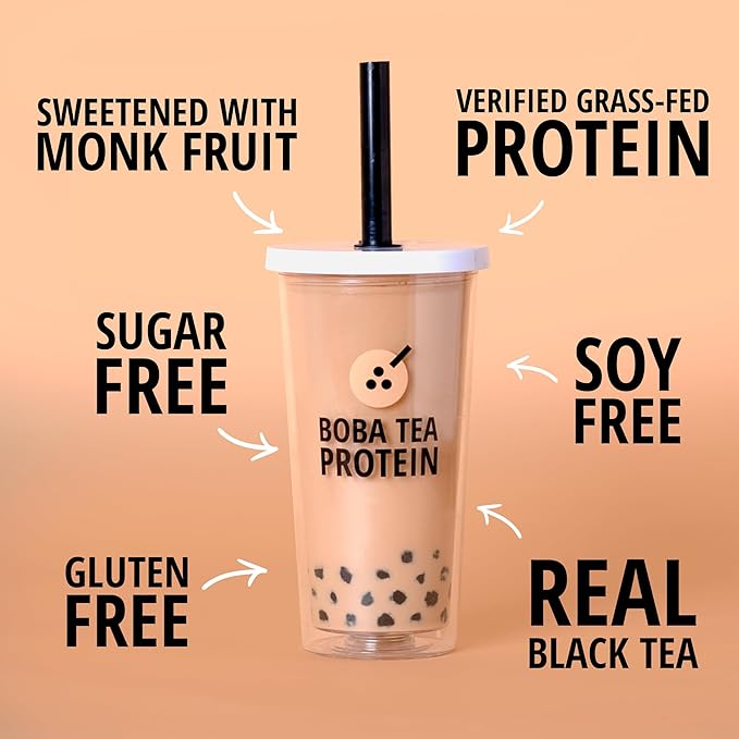 Boba Tea Protein Classic Milk Tea | 25g Grass-Fed Whey Protein Isolate Powder | Gluten-Free &amp Soy-Free Bubble Tea Protein Drink | Real Ingredients &amp Lactose-Free Protein Drink | 25 Servings