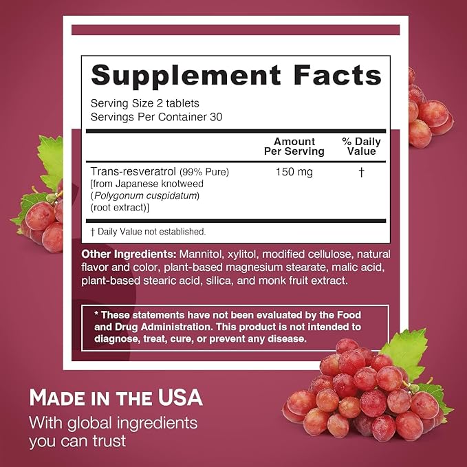 EZ Melts Dissolvable Resveratrol Supplement 150 mg Sugar-Free 1-Month Supply - 2 Pack
