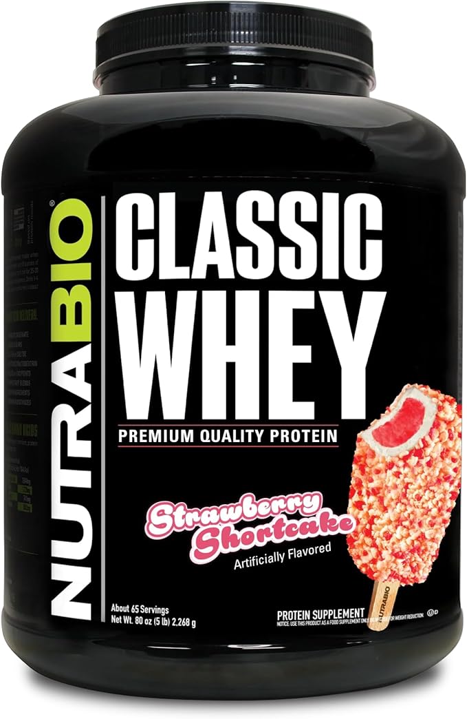 NutraBio Classic Whey Protein Powder - No Fillers Artificial Colors Preservatives - Low Glycemic Index - Strawberry Shortcake 5 Pounds
