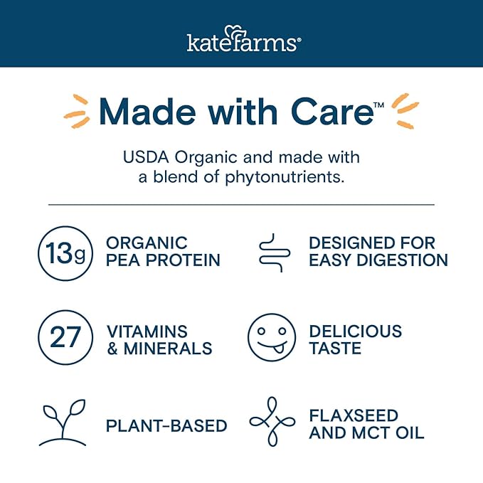 KATE FARMS Organic Pediatric Peptide 1.5 Formula Plain Sole-Source Hydrolyzed Plant-Based Nutrition for Oral or Tube Feeding 8.45 oz (12 Pack)