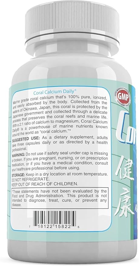 Daily Health - Pure Okinawa Coral Calcium - Marine-Grade Supplement with 72 Trace Minerals - 1475mg 1080 Vegetable Capsules (12 Month Supply)