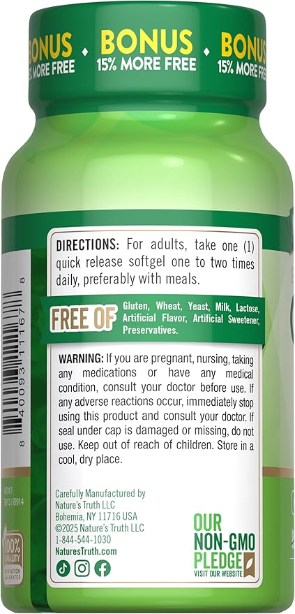 Nature's Truth CoQ10 200 mg Softgels | 92 Count | Enhanced Absorption | with Black Pepper Extract | Non-GMO &amp Gluten Free Supplement