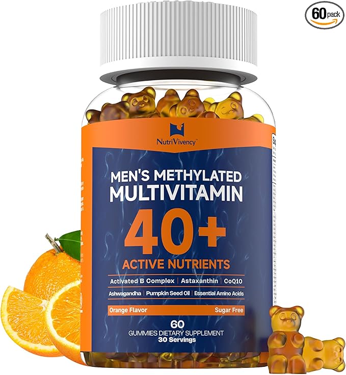 Methylated Multivitamins for Men Gummies Mens Multivitamin Gummies Vitamin A C D3 K2 E B6 B12 B Complex Magnesium CoQ10 Ashwagandha Pumpkin seed oil Astaxanthin Sugar Free Vegan 60 ct