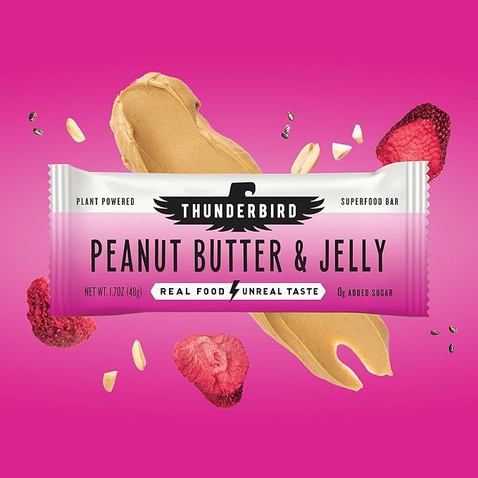 Thunderbird Bars Energy Snack Gluten-Free with Protein Healthy Real Food Vegan Non-GMO No Added Sugar (12 Count 1.7 oz. Bars) (Peaut Butter Jelly)
