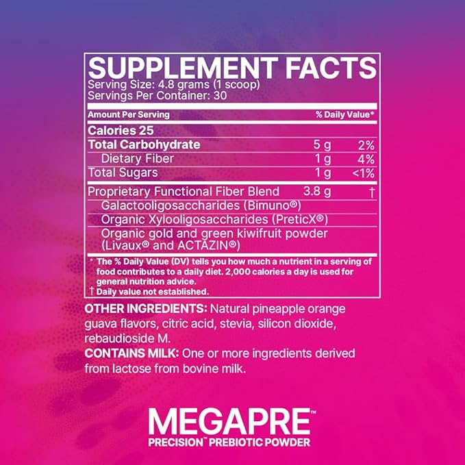 Microbiome Labs MegaPre Prebiotic Fiber Powder for Women Men &amp Kids - Pineapple Orange Guava Prebiotic Fiber Supplement Powder with Clinically Tested Oligosaccharides for Microbial Support (5.1 O