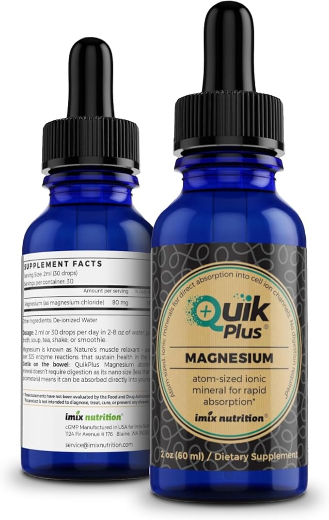 QuikPlus Liquid Mineral Supplement for Adults – Vegan Gluten-Free All Natural Highly Bioavailable – 2 oz Bottle (Magnesium)