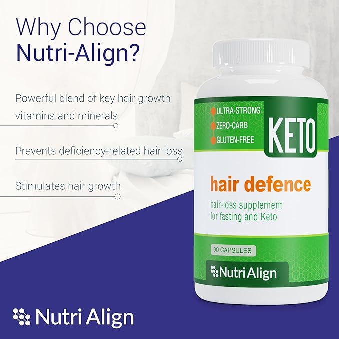 Nutri-Align Hair Defence Biotin Complex for Keto and Fasting | 90 Capsules | High Strength Hair Growth Biotin - 2500mcg Biotin per Capsule | Vitamin A Folic Acid &amp Calcium
