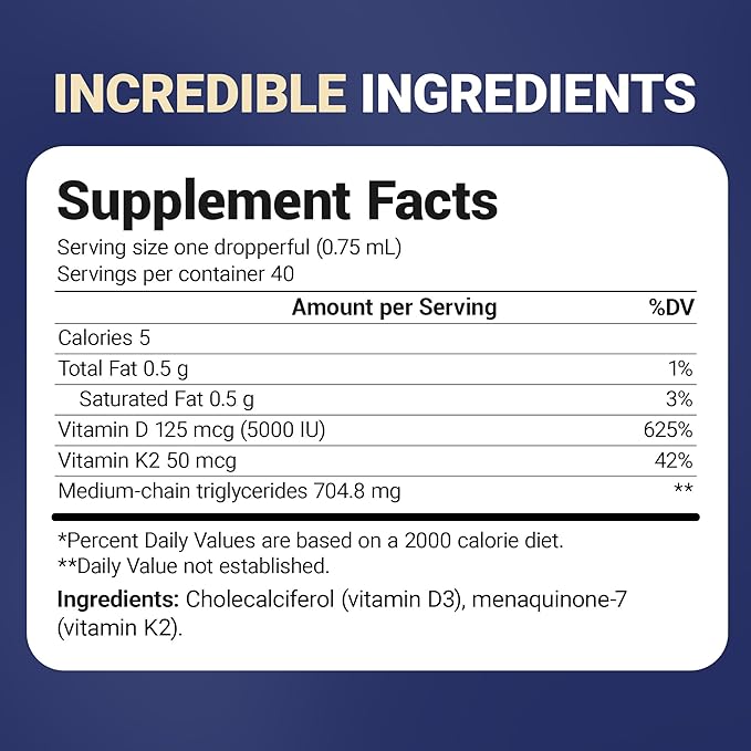 Dr. Berg Maximum Strength Vitamin D3 K2 Liquid Drops with MCT Oil – 5000 IU Liquid Vitamin D3 with K2 – Supports Strong Bones Heart Energy Immunity and Overall Vitality* - Unflavored 1 Fl Oz
