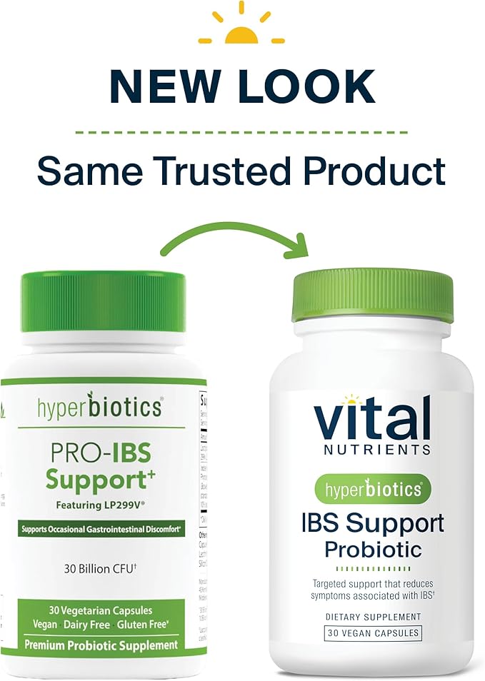 Hyperbiotics Vital Nutrients IBS Probiotic | Reduce Symptoms of IBS* | Clinically Studied Vegan probiotic for IBS Relief from Bloating Gas Diarrhea &amp Abdominal Discomfort* | 30 Capsules