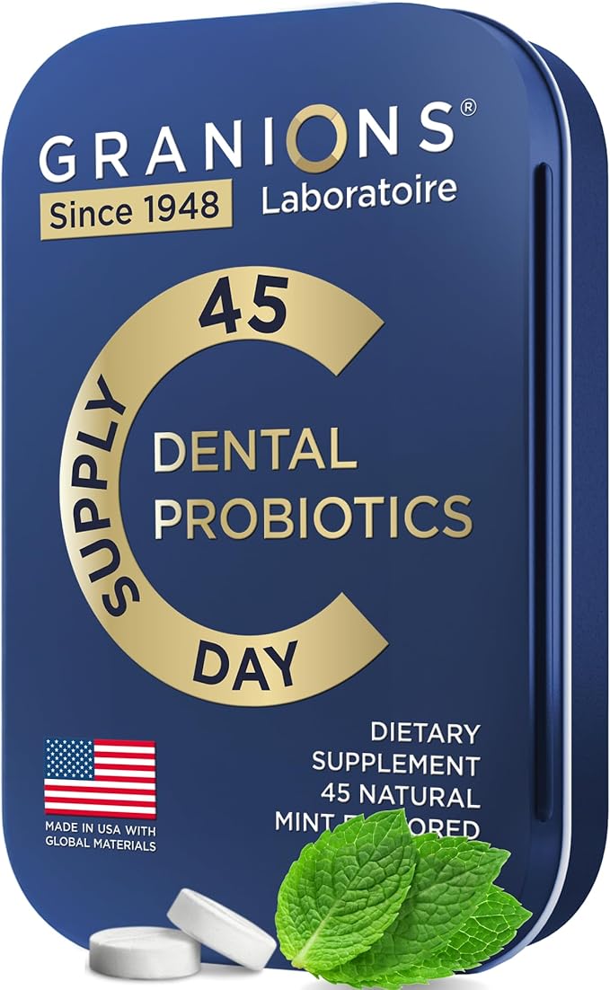 Granions Oral Probiotic Mints - Best Breath Freshener with Lactobacillus Salivarius - 3 Billion CFU for Dental Probiotics for Teeth and Gums - Oral Health Probiotics for Bad Breath - 45 Tablets