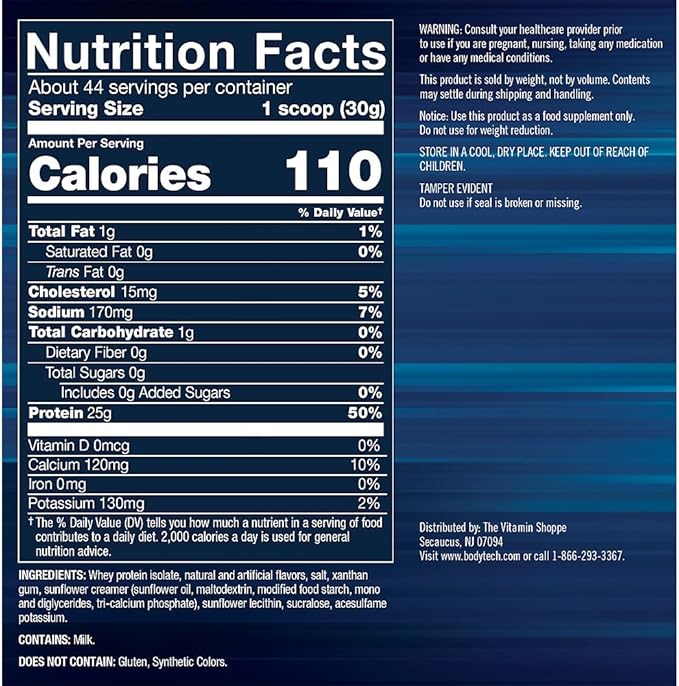 BodyTech Whey Protein Isolate Powder Cinnamon Cereal Flavor 25g Protein per Serving High Concentrated Protein Powder with Amino Acids &amp BCAAs for Men and Women Gluten Free 3 lbs 47 Servings