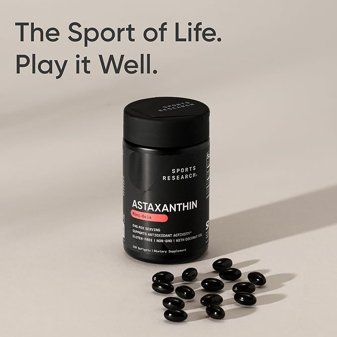 Sports Research Astaxanthin Supplement from Algae - Softgels for Antioxidant Activity Skin &amp Eye Health Support - Made with Coconut Oil Non-GMO Verified &amp Gluten Free - 6mg 120 Count