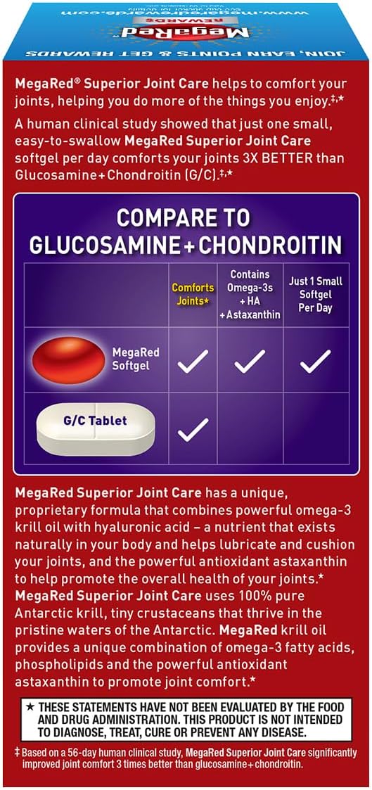MegaRed 353mg Omega-3 Krill Oil Joint Care Supplement with EPA/DHA Fatty Acids Antioxidants Hyaluronic Acid No Fishy Burp Aftertaste as with Fish Oil 60 Count Softgels (2 Pack)