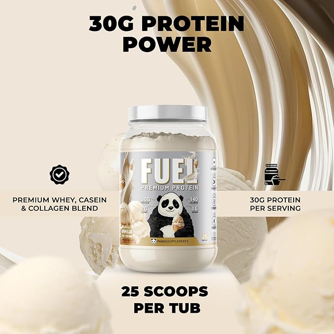 Underground Bio Labs Panda Fuel Premium Protein WheyHydrolyzed CollagenCaseinProbiotics Enzymes Keto FriendlyTime Release 25 Servings (2.5 Pound Vanilla Ice Cream)
