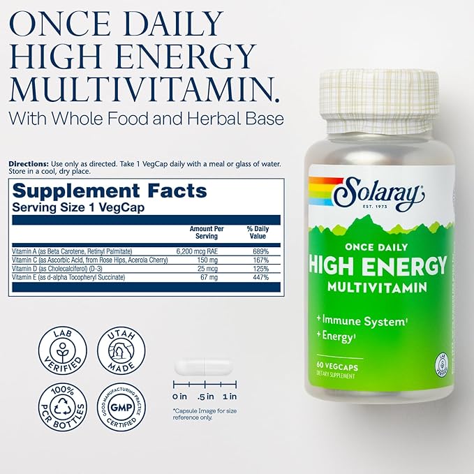 SOLARAY Magnesium Glycinate Powder 350mg and High Energy Multivitamin Bundle - Chelated Magnesium and Once Daily Multi - Bone Health Muscle Heart and Immune Support 60-Day Guarantee 6oz/60ct