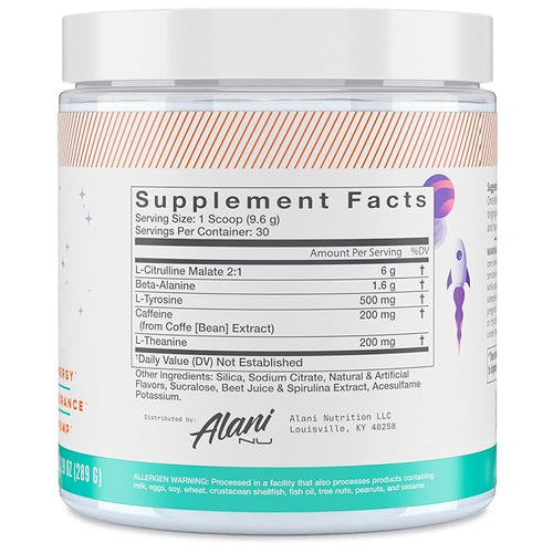 Alani Nu Pre Workout Powder GLAXAY Lemonade Amino Energy Boost Endurance Supplement Sugar Free 200mg Caffeine L-Theanine Beta-Alanine L-Citrulline 30 Servings