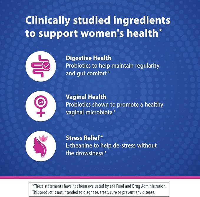Florastor Probiotics for Women Digest and De-Stress Probiotics for Digestive Health Vaginal Probiotic and L-Theanine for Mind and Body Wellness 30 Capsules