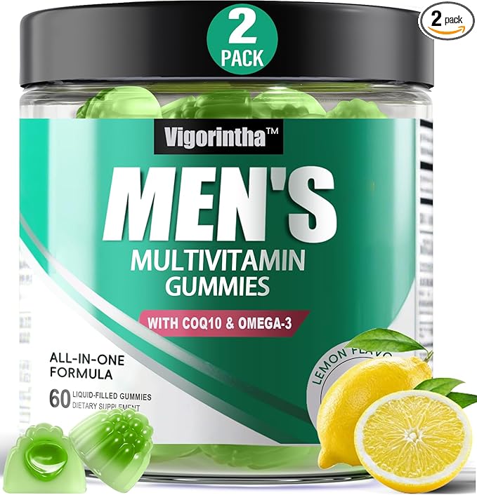 2 Pack Mens Multivitamins Gummies- Methylated Multivitamin for Men with Coq 10 Vegan Omega 3 Vitamins A C E D3 K2 B6 B12 B1 B2 Daily Mens Vitamins for Energy Immunity Sugar Free 120 Count