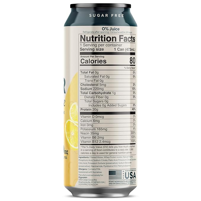 Myprotein Clear Whey Isolate Ready-to-Drink Protein Lemonade 16 Fl Oz Pack of 12 20g Protein 80 Calories Sugar-Free Refreshing Fruity Flavored Beverage for Superior Performance