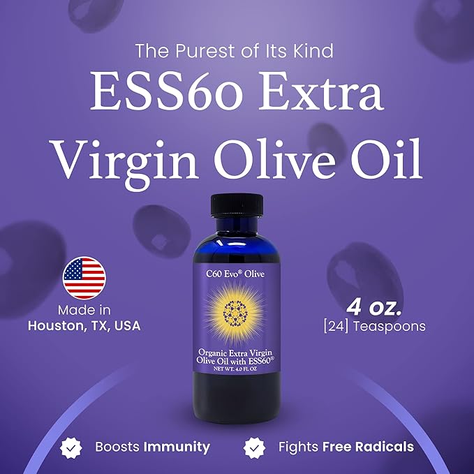 C60 EVO Organic Olive Oil - Pure C60 ESS60 Supports Joint Pain Flexibility Energy Immunity - Great Sleep Aid - 4 oz