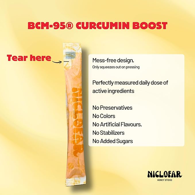 BCM 95 Curcumin Turmeric Ginger Honey Immunity Sticks 400 mg high absorption Curcugreen with BioPerine (Black Pepper) | Common Allergy | Digestive | Gut Health | Bone Health | Turmeric Latte