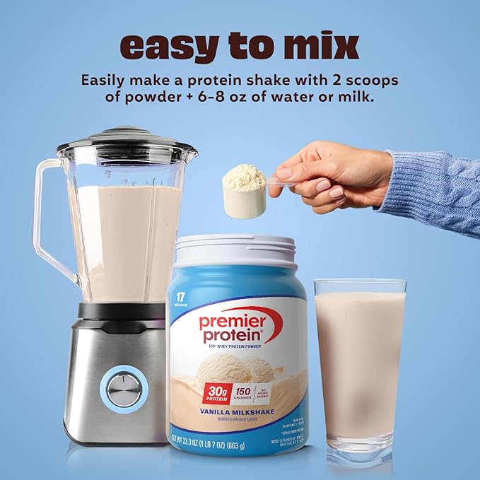 Premier Protein Powder Vanilla Milkshake 30g Protein 1g Sugar 100% Whey Protein Keto Friendly No Soy Gluten Free 23.3 oz (17 Servings)