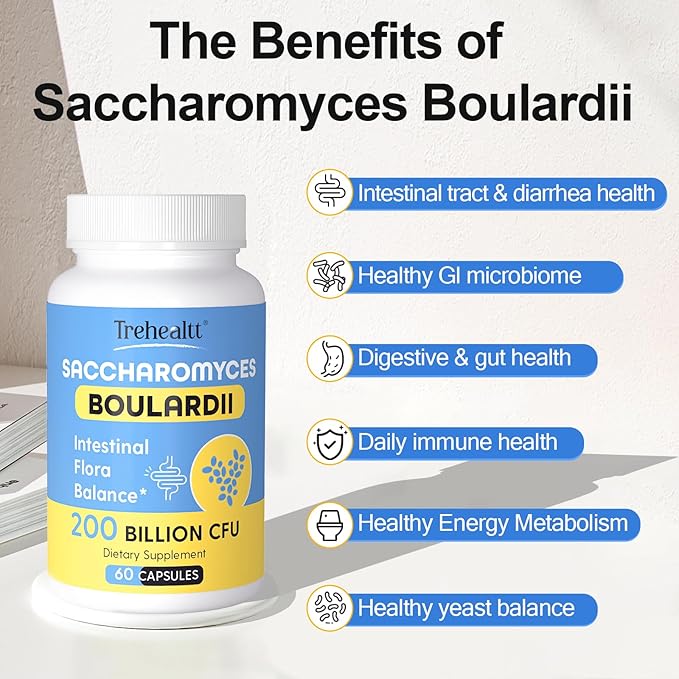 Saccharomyces Boulardii Probiotics 200 Billion CFUs Clinically-Studied Probiotic for Women &amp Men Yeast for Intestinal Gut Immune &amp Digestive Health Acid Resistant &amp Shelf-Stable 60 Da