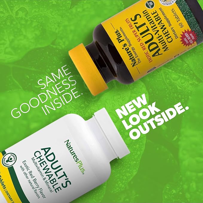 NaturesPlus Adult's Chewable - 60 Tablets Exotic Red Berry Flavor - Multivitamin &amp Mineral - Vegetarian Gluten Free - 60 Servings