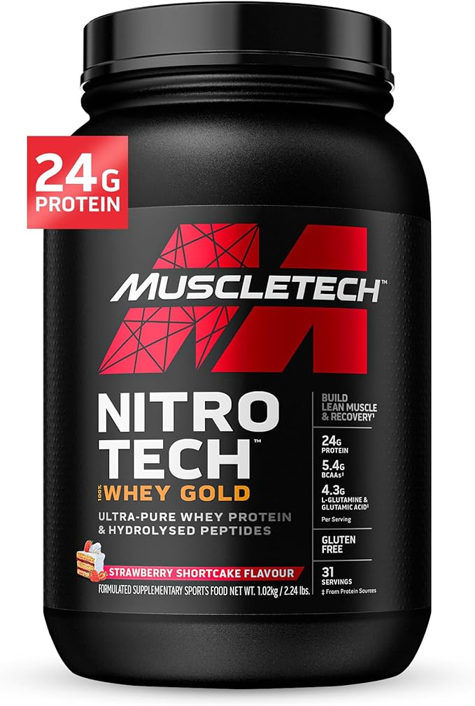 MuscleTech Whey Protein Powder Nitro-Tech Whey Gold Protein Powder Isolate Smoothie Mix for Women &amp Men Strawberry  2 lbs (28 Serv) Packaging May Vary
