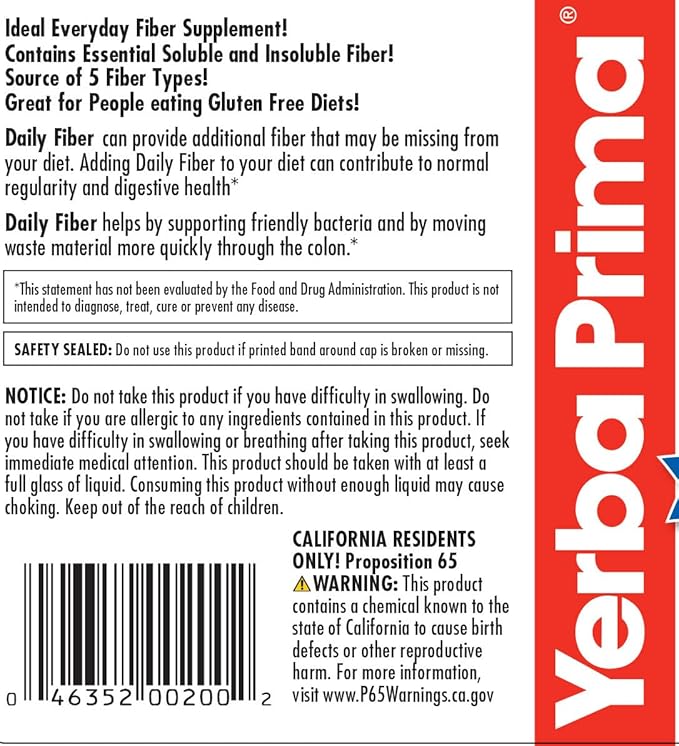 Yerba Prima Daily Fiber Formula Powder - 12 oz (Pack of 2) - Soluble &amp Insoluble Dietary Fiber Supplement - Colon Cleanse - Gut Health - Vegan Non-GMO Gluten-Free