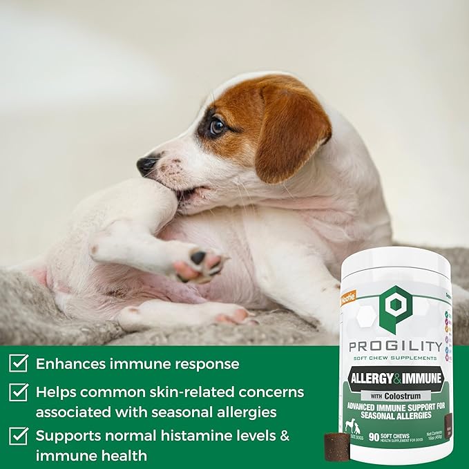 Progility Allergy &amp Immune Supplement for Dogs – Advanced Daily Immune System &amp Seasonal Allergy Support with Probiotics Soft Chews (90 Count)