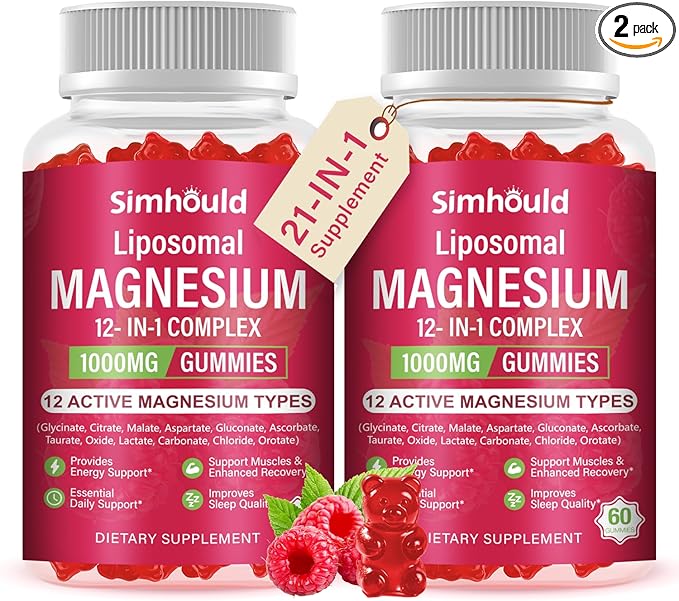 2 Packs Liposomal Magnesium Complex Gummies-as 12 Forms of Magnesium CitrateGlycinateMalateOxideand More with Vitamin D3 B6C Ashwagandha &amp CoQ10 for Women and Men-Support Bone &amp Muscle