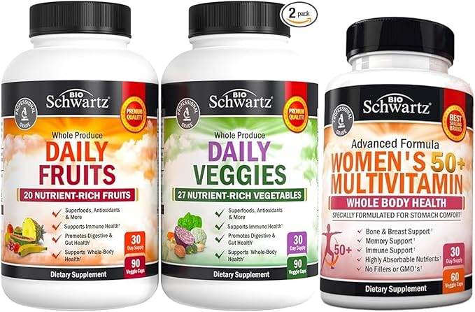 BioSchwartz Daily Fruits and Veggies Supplement for Women and Men (1 Month Supply) Plus Daily Multivitamin for Women 50 &amp Over (1 Month Supply)