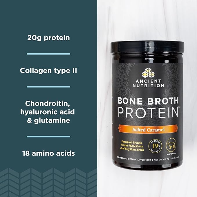Ancient Nutrition Bone Broth Protein Powder Chocolate 40 Servings + Beef Bone Broth Protein Powder Salted Caramel 20 Servings