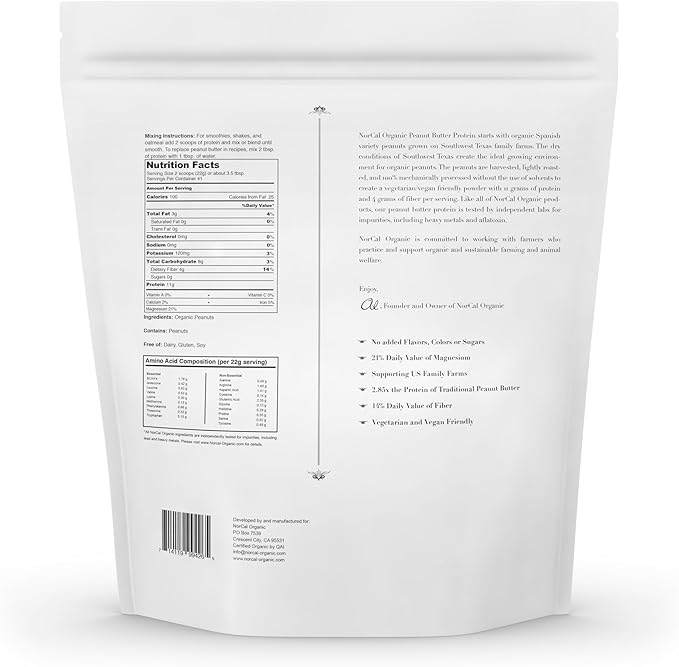 Norcal Organic Peanut Butter Protein Powder - 2lb | Vegan Low-Cal 11g Protein | from Southwest Texas Organic Farms