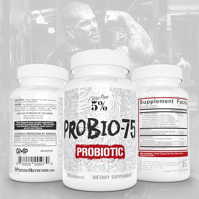 5% Nutrition Rich Piana Digestive Defender 2-in-1 Box with Probio-75 | Probiotic + Prebiotic &amp Diges-Ten Digestive Enzyme Formula (30 Svgs)