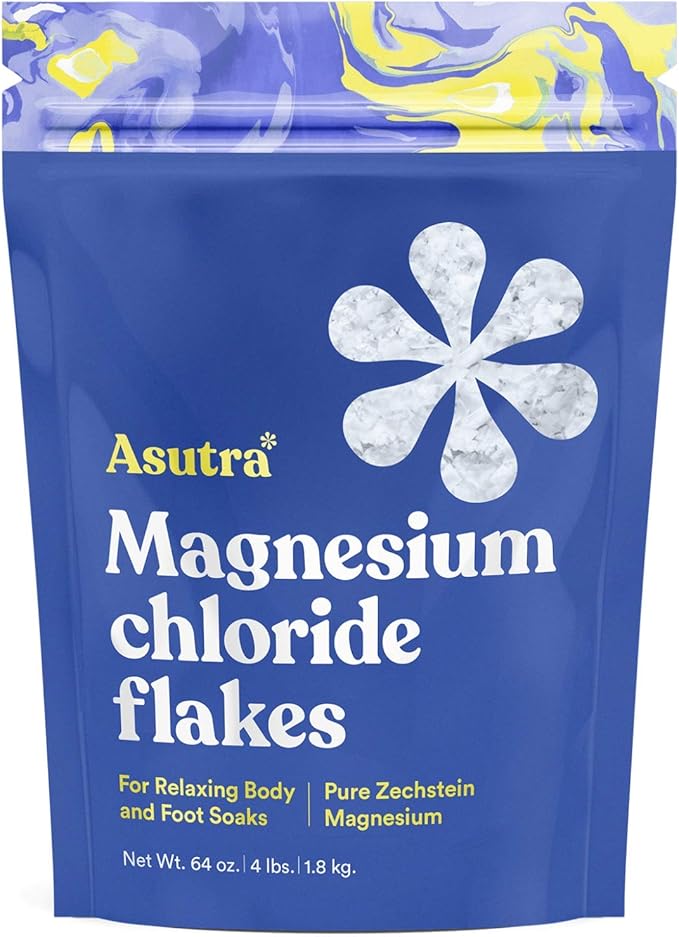 ASUTRA Magnesium Chloride Bath Flakes 4 lbs - for Relaxing Foot &amp Body Soaks Epsom Salt Alternative Rapid Absorption