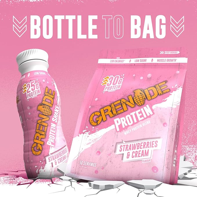 Grenade Whey Blend High Protein Powder Low Sugar with 30g Protein per Serving (50 Servings) - Strawberries &amp Cream 2 kg (Pack of 1)